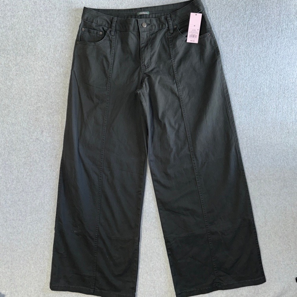 Wild Fable Coated Black Seamed Wide Leg Pants Medium Goth Baddie Trousers